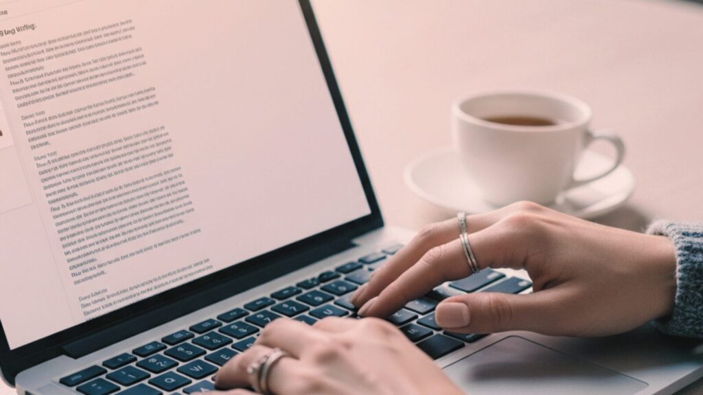 ブログを書いている女性の手
