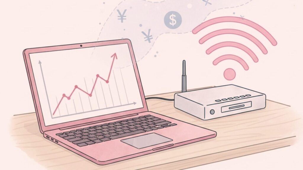 パソコンとWi-Fiのイラスト